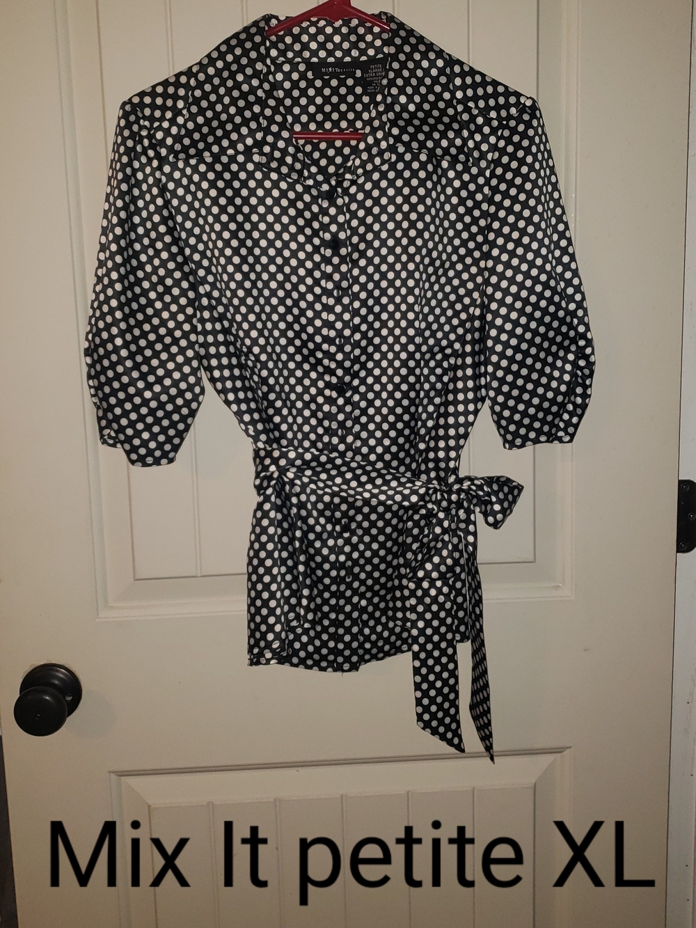 Mix It Black and White Polka Dot Button-Down Tie-Waist Blouse